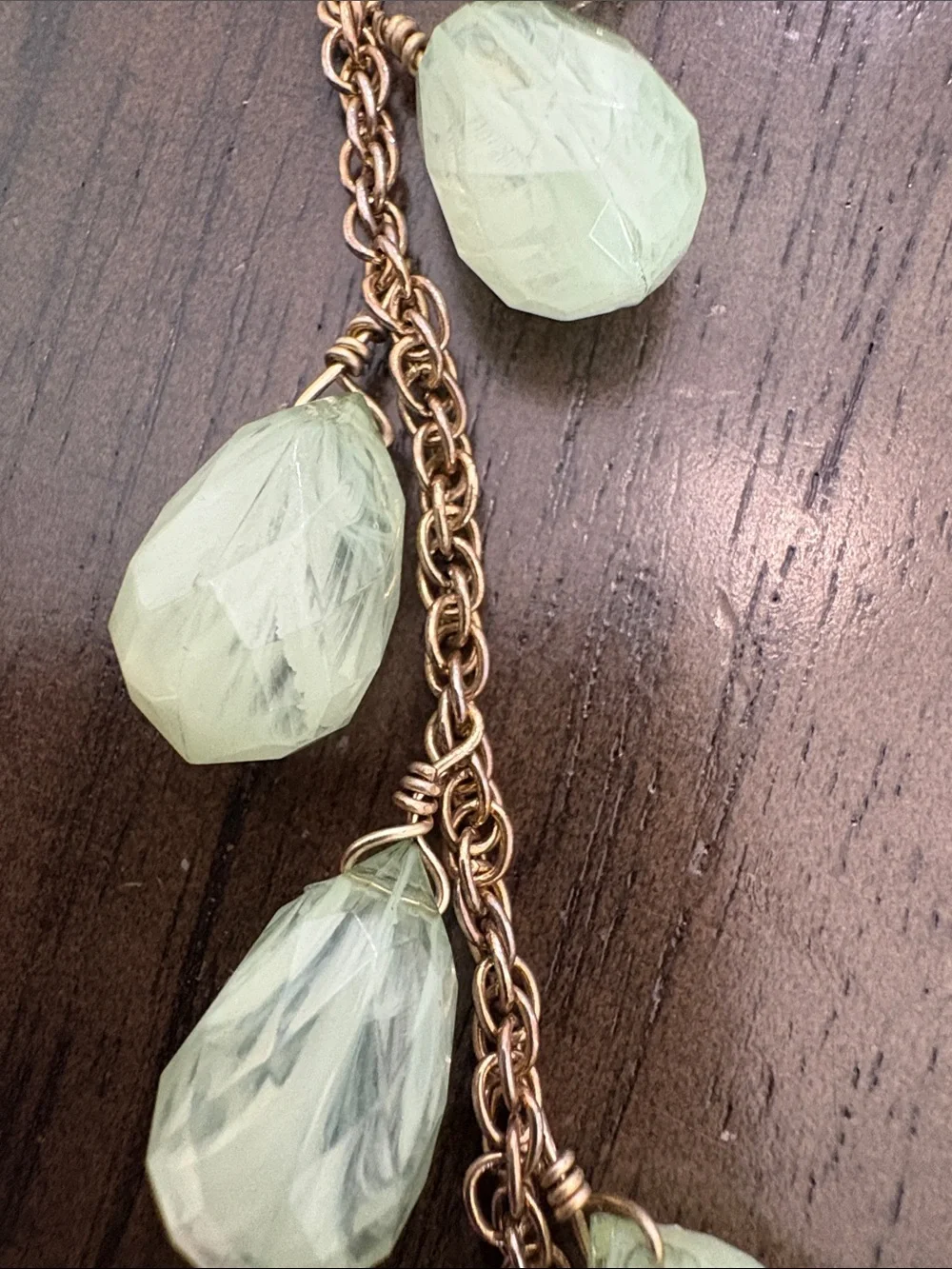 Gold Layered Necklace with Mint Green Teardrop Beads